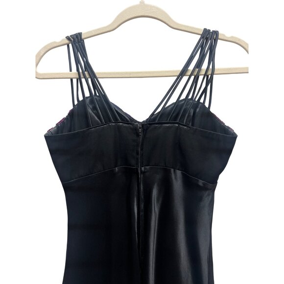 All That Jazz Vintage Y2K Whimsy Goth Black Satin & Velvet Burnout Slip Dress - Picture 4 of 6